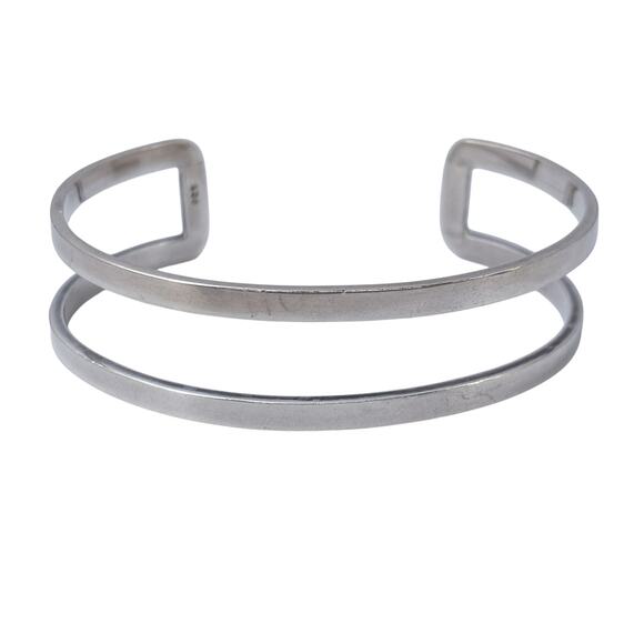 Estate Sterling Silver 925 Double Bar Open Cuff Bracelet 6.75" - Picture 3 of 11